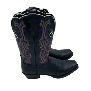 Justin 2554JR Kids Stampede Boot with Black Deercow Leather Wide Toe Size 5.5D
